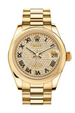Rolex Datejust 31 Diamond Paved Dial 18K Yellow Gold President Ladies Watch 178248