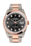Rolex Datejust 36 Black Set With Diamonds Dial Dome Rose Gold Two Tone Watch 126201