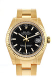 Rolex Datejust 31 Black Dial  Fluted Bezel 18K Yellow Gold Ladies Watch 178278