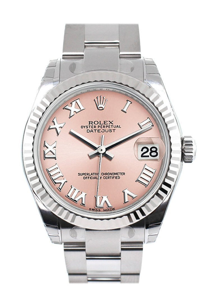 Rolex Datejust 31 Pink Roman Dial White Gold Fluted Bezel Ladies Watch 178274 / None