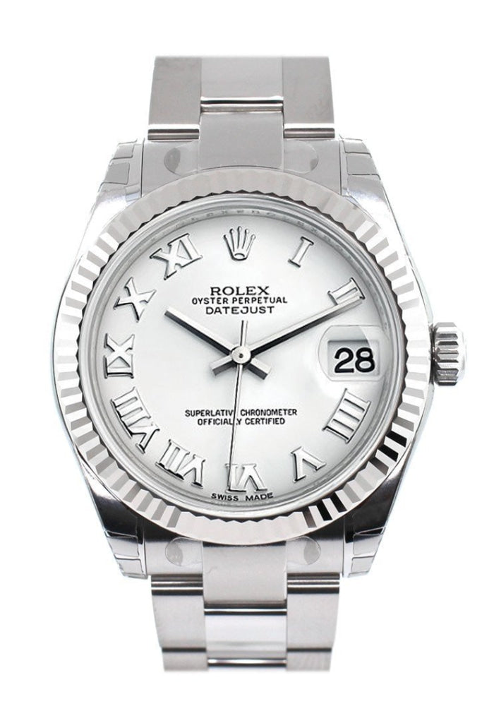 ROLEX 178274 Datejust 31 White Roman Dial Gold Fluted Bezel