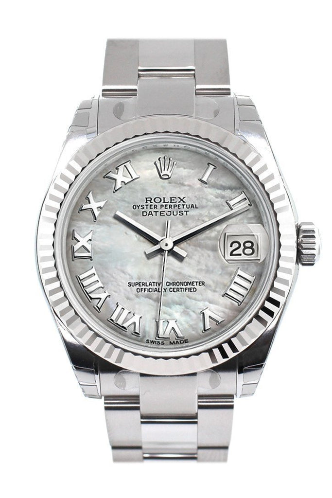 Rolex Datejust 31 White Mother Of Pearl Roman Dial Gold Fluted Bezel Ladies Watch 178274 / None