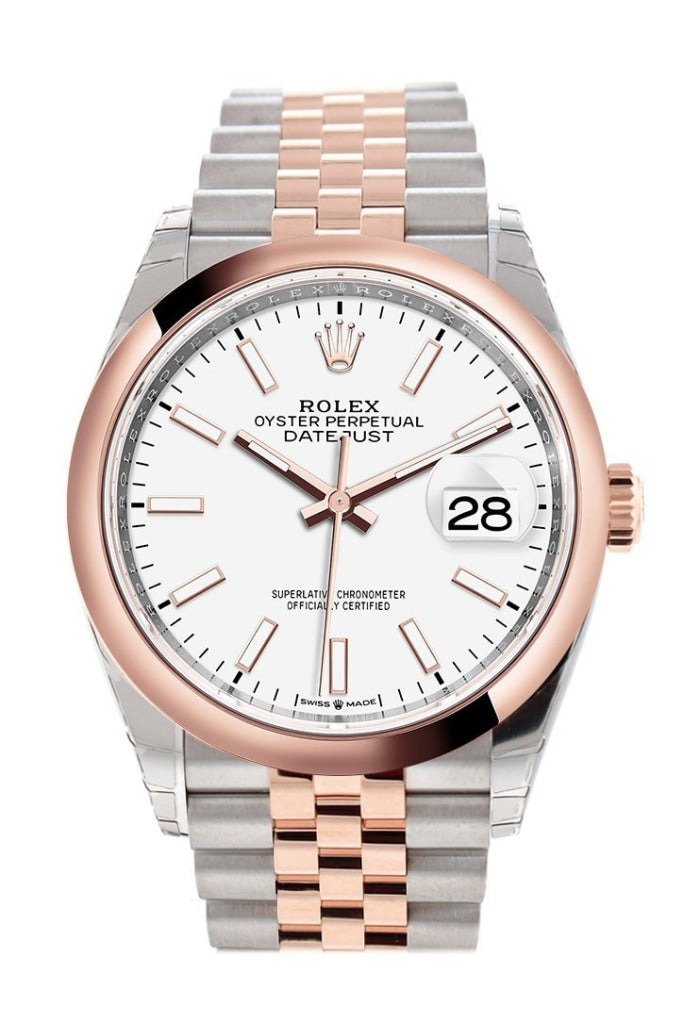 Rolex Datejust 36 White Dial Dome Rose Gold Two Tone Jubilee Watch