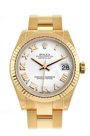 Rolex Datejust 31 White Roman Dial Fluted Bezel 18K Yellow Gold Ladies Watch 178278 / None