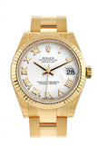 Rolex Datejust 31 White Roman Dial Fluted Bezel 18K Yellow Gold Ladies Watch 178278