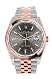 Rolex Datejust 36 Dark rhodium Dial Dome Rose Gold Two Tone Jubilee Watch 126201 NP