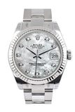 Rolex Datejust 31 White Mother Of Pearl Set Diamonds Dial Gold Fluted Bezel Ladies Watch 178274 /