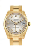 Rolex Datejust 31 Silver Diamond Dial Fluted Bezel 18K Yellow Gold Ladies Watch 178278 / None