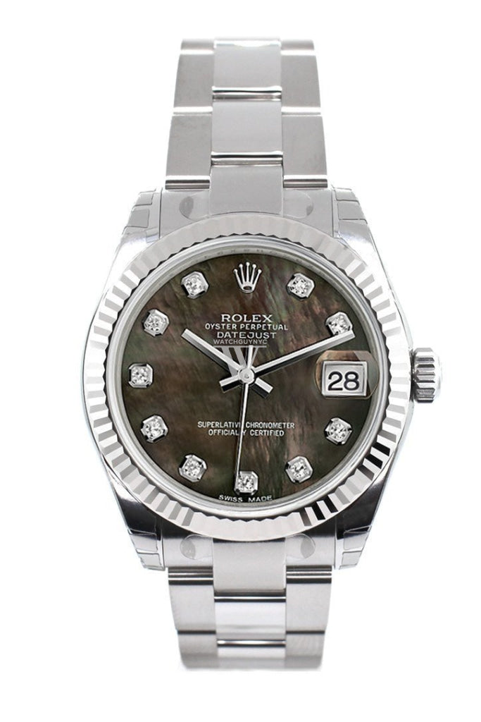 178274 Datejust 31 Black MOP Diamond Dial Gold Fluted Bezel | WatchGuyNYC