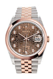 Rolex Datejust 36 Chocolate Jubilee design set with diamonds Dial Dome Rose Gold Two Tone Jubilee Watch 126201 NP