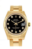 Rolex Datejust 31 Black Diamond Dial Fluted Bezel 18K Yellow Gold Ladies Watch 178278 / None