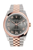 Rolex Datejust 36 Dark Rhodium Set With Diamonds Dial Dome Rose Gold Two Tone Jubilee Watch 126201