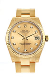 Rolex Datejust 31 Champagne Diamond Dial Fluted Bezel 18K Yellow Gold Ladies Watch 178278