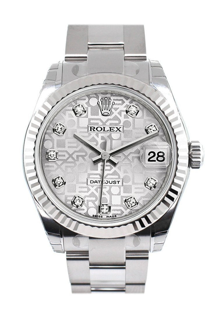 Rolex Datejust 31 Silver Jubilee Set Diamonds Dial White Gold Fluted Bezel Ladies Watch 178274 /