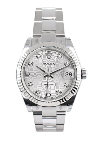Rolex Datejust 31 Silver Jubilee Set Diamonds Dial White Gold Fluted Bezel Ladies Watch 178274
