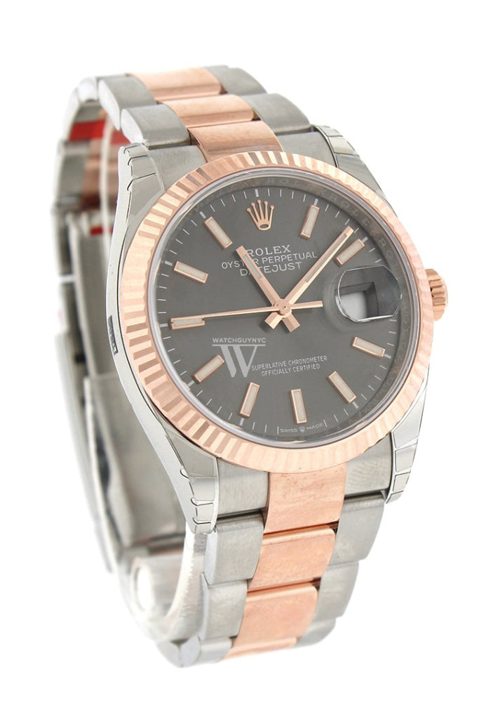 Rolex Datejust 36 Dark Rhodium Dial Fluted Rose Gold Two Tone Watch 126231
