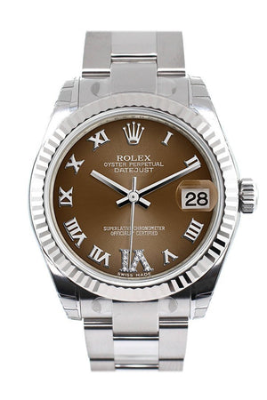 Rolex Datejust 31 Bronze Roman Large Vi Set With Diamonds Dial White Gold Fluted Bezel Ladies Watch