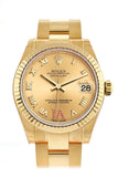 Rolex Datejust 31 Champagne Large VI Rubies Dial Fluted Bezel 18K Yellow Gold Ladies Watch 178278
