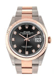 Rolex Datejust 36 Black set with diamonds Dial Fluted Rose Gold Two Tone Watch 126231 NP