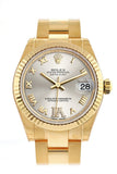 Rolex Datejust 31 Silver Large VI Rubies Dial Fluted Bezel 18K Yellow Gold Ladies Watch 178278