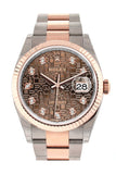 Rolex Datejust 36 Chocolate Jubilee design set with diamonds Dial Fluted Rose Gold Two Tone Watch 126231 NP