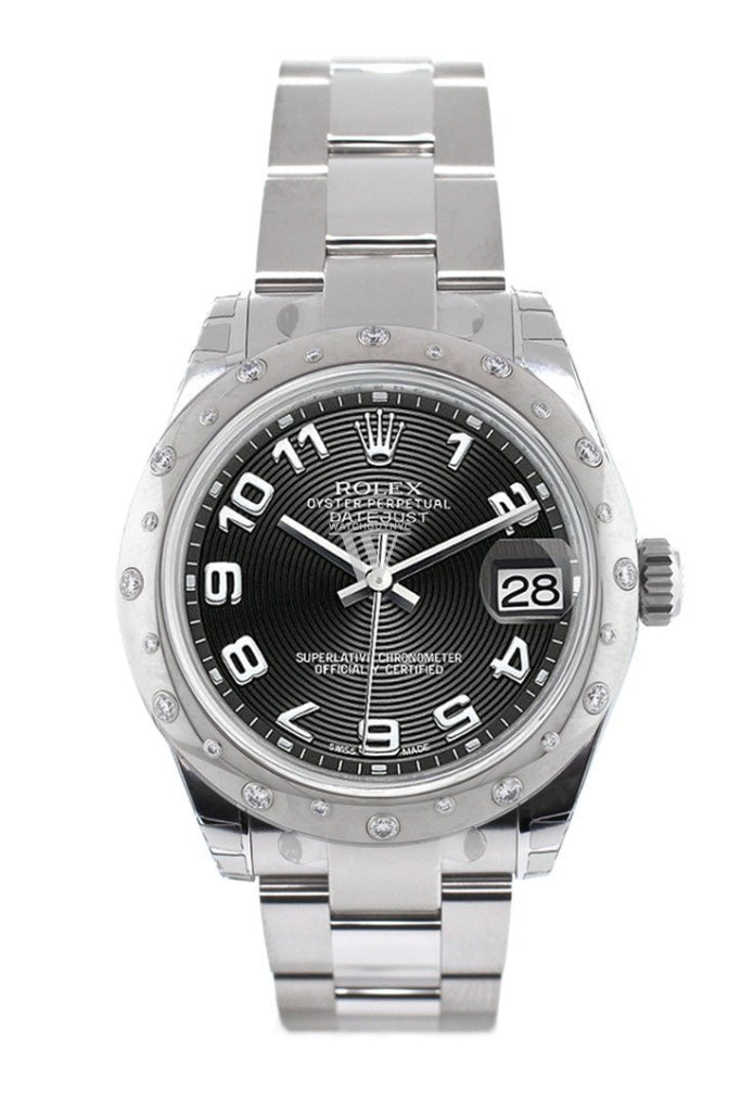 Rolex Datejust 31 Black Concentric Arab Dial Dome Set With Diamonds Bezel Ladies Watch 178344