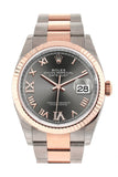 Rolex Datejust 36 Dark Rhodium Set With Diamonds Dial Fluted Rose Gold Two Tone Watch 126231