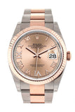 Rolex Datejust 36 Rose Set With Diamonds Dial Fluted Gold Two Tone Watch 126231