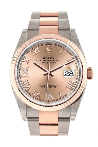 Rolex Datejust 36 Rose Set With Diamonds Dial Fluted Gold Two Tone Watch 126231