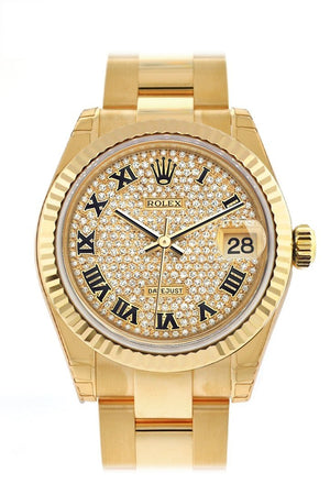 Rolex Datejust 31 Diamond Paved Dial Fluted Bezel 18K Yellow Gold Ladies Watch 178278 / None