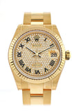 Rolex Datejust 31 Diamond Paved Dial Fluted Bezel 18K Yellow Gold Ladies Watch 178278