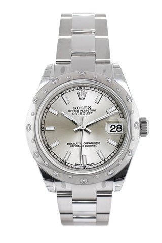 Rolex Datejust 31 Silver Dial Dome Set With Diamonds Bezel Ladies Watch 178344