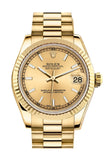 Rolex Datejust 31 Champagne Dial Fluted Bezel 18K Yellow Gold President Ladies Watch 178278