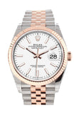 Rolex Datejust 36 White Dial Fluted Rose Gold Two Tone Jubilee Watch 126231 NP
