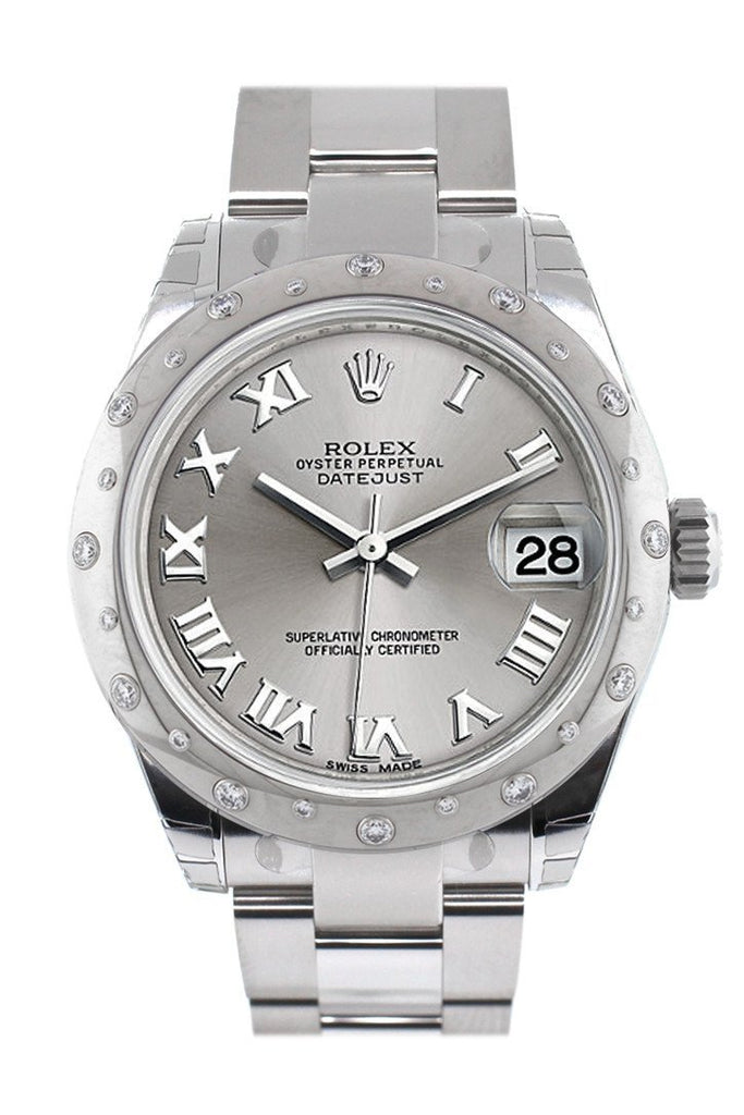 Rolex Datejust 31 Silver Roman Dial Dome Set With Diamonds Bezel Ladies Watch 178344 / None