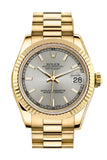 Rolex Datejust 31 Silver Dial Fluted Bezel 18K Yellow Gold President Ladies Watch 178278 / None