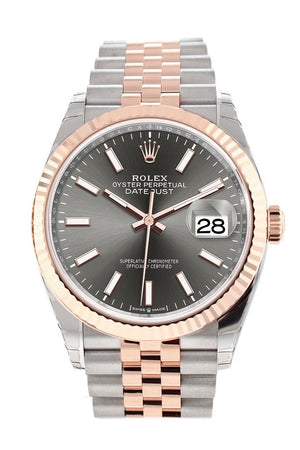 Rolex Datejust 36 Dark Rhodium Dial Fluted Rose Gold Two Tone Jubilee Watch 126231