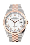 Rolex Datejust 36 White Roman Dial Fluted Rose Gold Two Tone Jubilee Watch 126231 NP