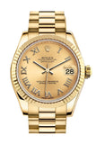 Rolex Datejust 31 Champagne Roman Dial Fluted Bezel 18K Yellow Gold President Ladies Watch 178278