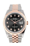 Rolex Datejust 36 Black Set With Diamonds Dial Fluted Rose Gold Two Tone Jubilee Watch 126231