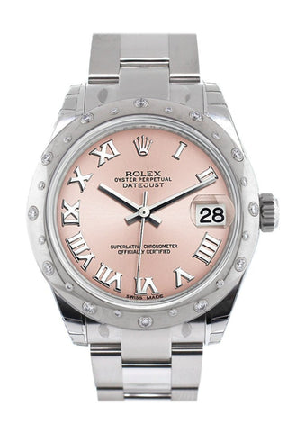 Rolex Datejust 31 Pink Roman Dial Dome Set With Diamonds Bezel Ladies Watch 178344 / None