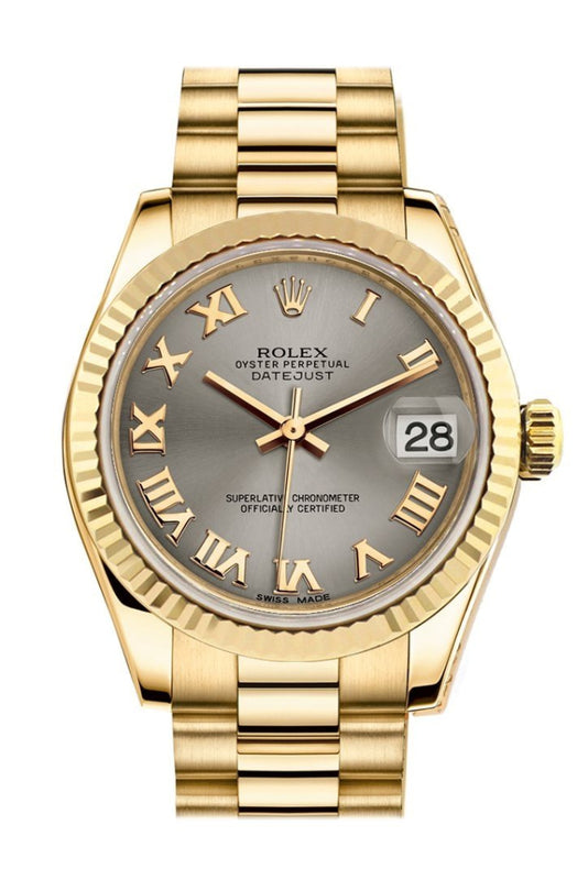 Rolex Datejust 31 Black Diamond Dial Fluted Bezel 18K Gold President 178248 | WatchGuyNYC Black / None