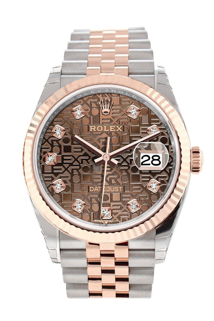 Rolex Datejust 36 Chocolate Jubilee Design Set With Diamonds Dial Fluted Rose Gold Two Tone Watch