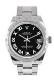 Rolex Datejust 31 Black Roman Dial Dome set with Diamonds Bezel Ladies Watch 178344