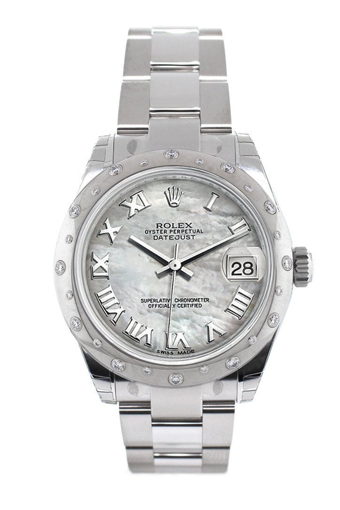 Rolex Datejust 31 White Mother Of Pearl Roman Dial Dome Set With Diamonds Bezel Ladies Watch 178344