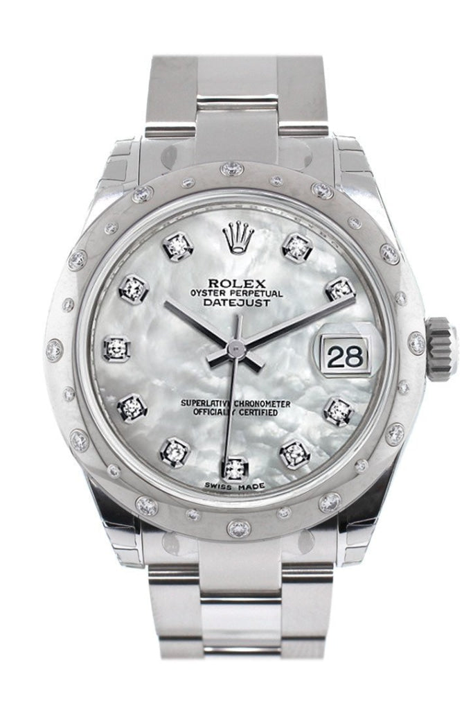 Rolex Datejust 31 White Mother Of Pearl Diamond Dial Dome Set With Diamonds Bezel Ladies Watch