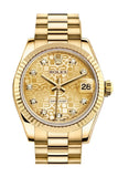 Rolex Datejust 31 Champagne Jubilee Diamond Dial Fluted Bezel 18K Yellow Gold President Ladies Watch 178278
