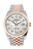 Rolex Datejust 36 White Mother-Of-Pearl Set With Diamonds Dial Fluted Rose Gold Two Tone Jubilee
