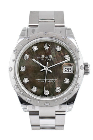 Rolex Datejust 31 Black Mother Of Pearl Diamond Dial Dome Set With Diamonds Bezel Ladies Watch