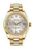 Rolex Datejust 31 Silver Diamond Dial Fluted Bezel 18K Yellow Gold President Ladies Watch 178278